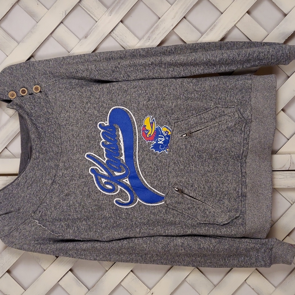 Kansas University Apparel for Her - KU Hoodie with Raw Edges in Size M/8